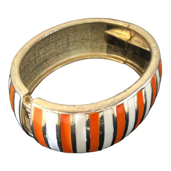 Vintage Orange Ivory Gold Stripe Clamper Bracelet - Picture 3 of 6
